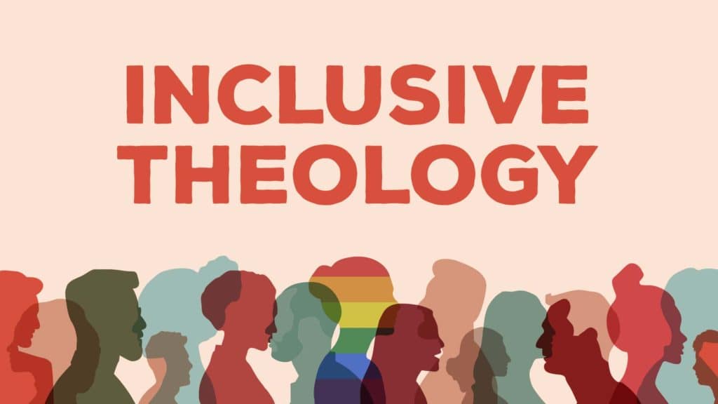 Silhouettes of diverse human profiles underneath the words "INCLUSIVE THEOLOGY."
